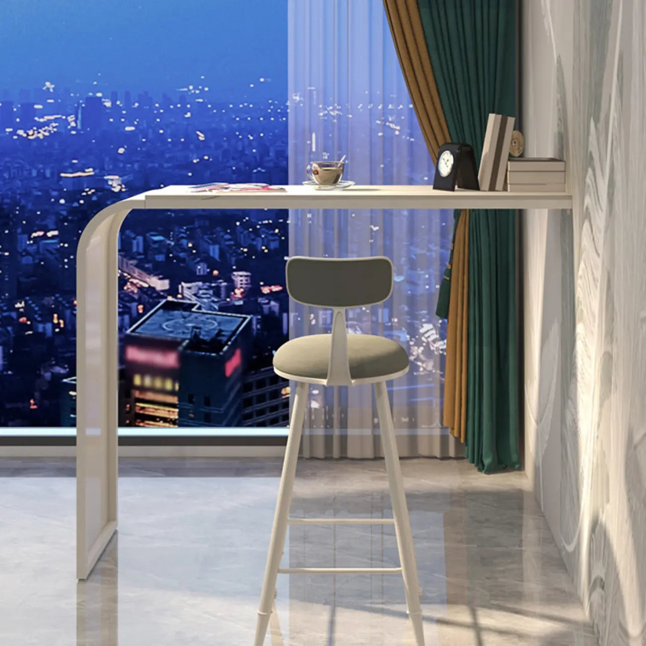 Table de bar minimaliste et élégante en métal blanc pour une maison moderne