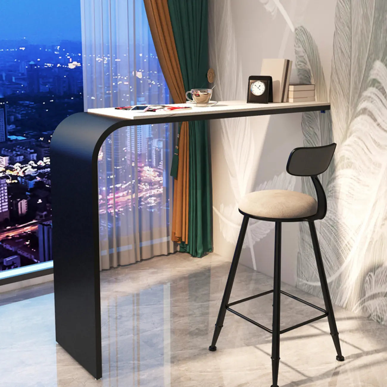 Table de bar minimaliste et élégante en métal blanc pour une maison moderne