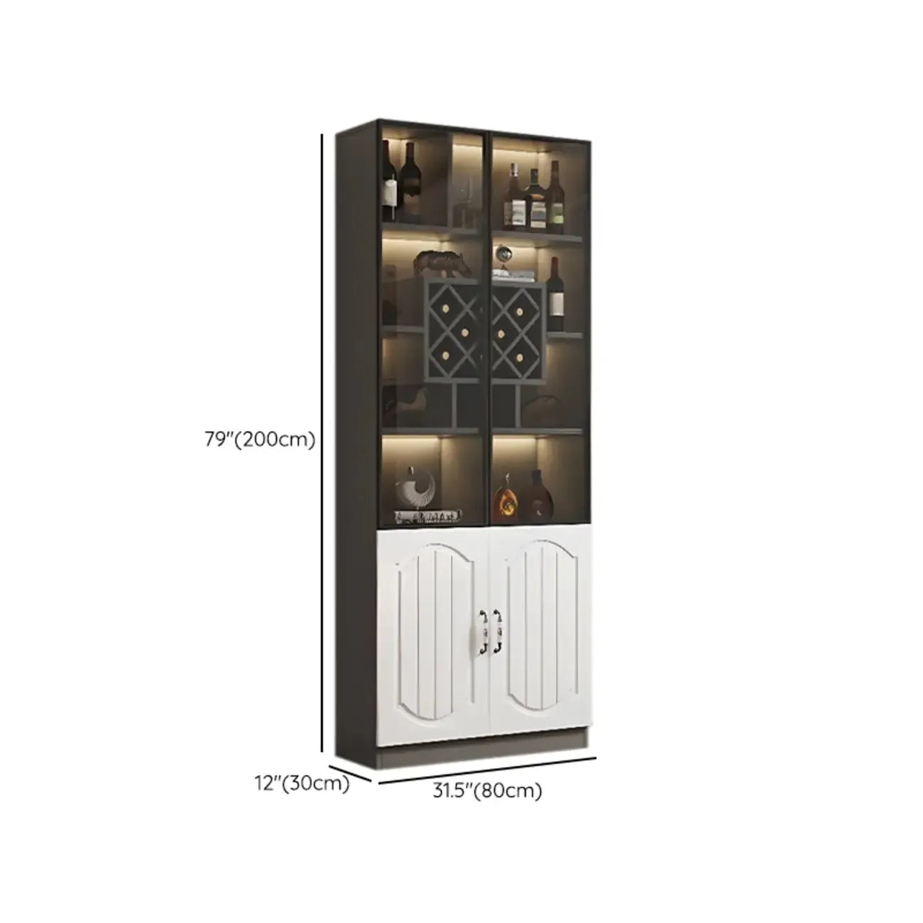 Vitrine en bois noir avec porte vitrée et rangement pour vin
