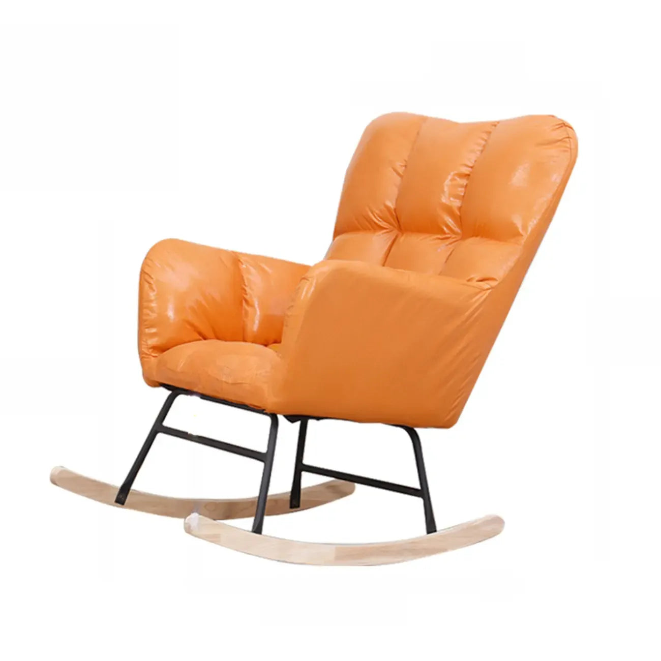 Fauteuil à bascule en bois rembourré de tissu technique avec accoudoirs encastrés