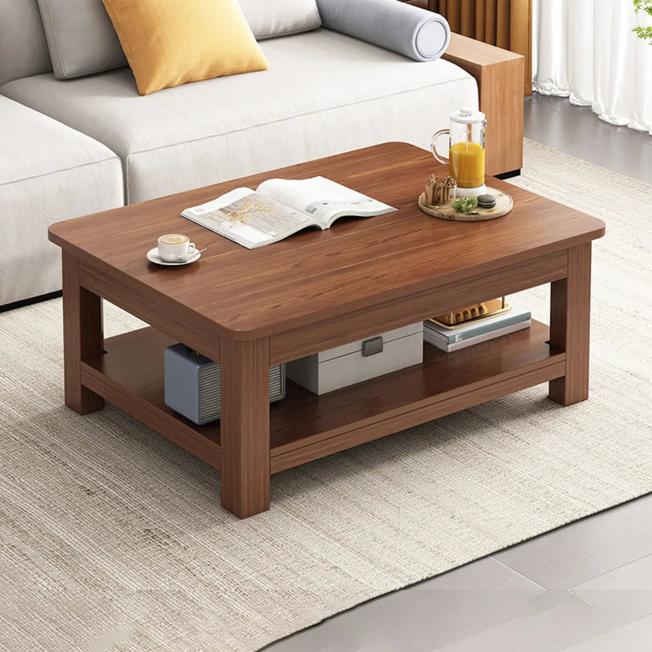 Table d'appoint minimaliste en bois noir avec rangement pour salon