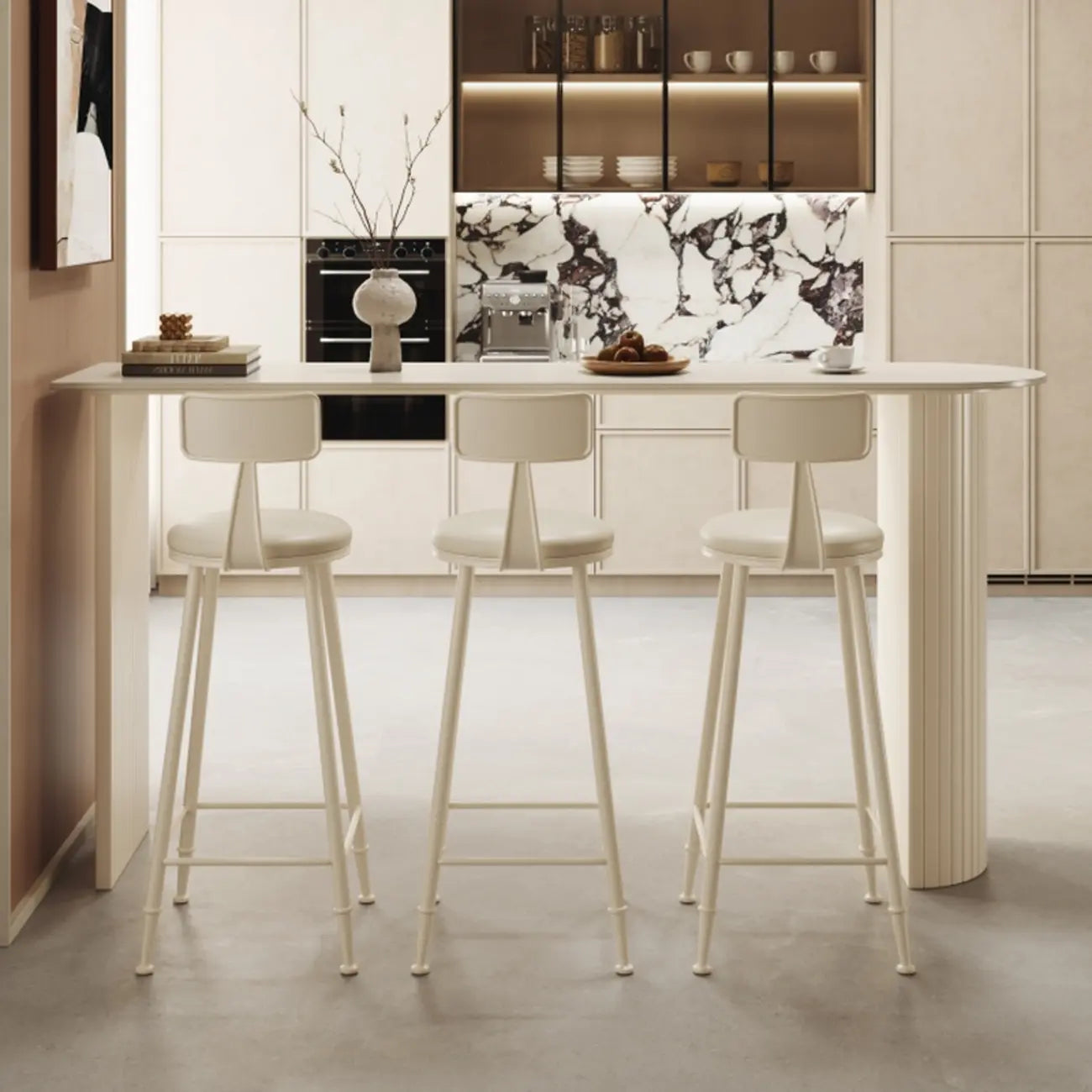 Ensemble de table de bar minimaliste en marbre blanc étroit