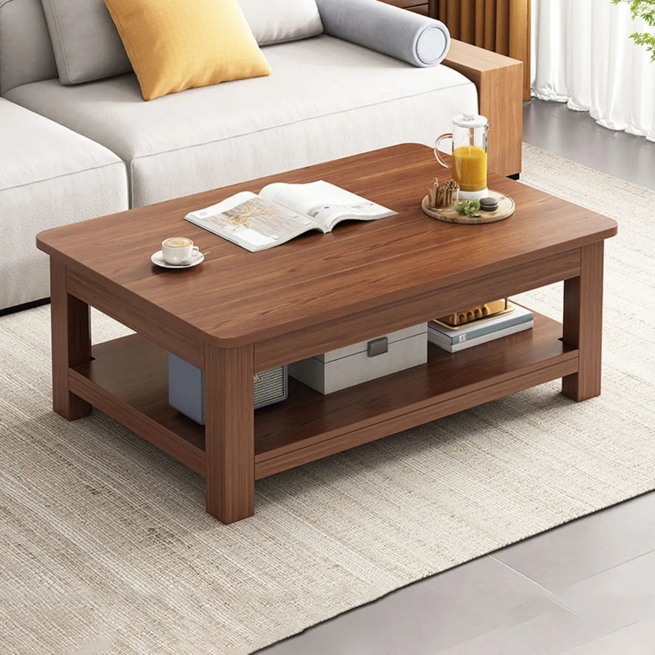 Table d'appoint minimaliste en bois noir avec rangement pour salon