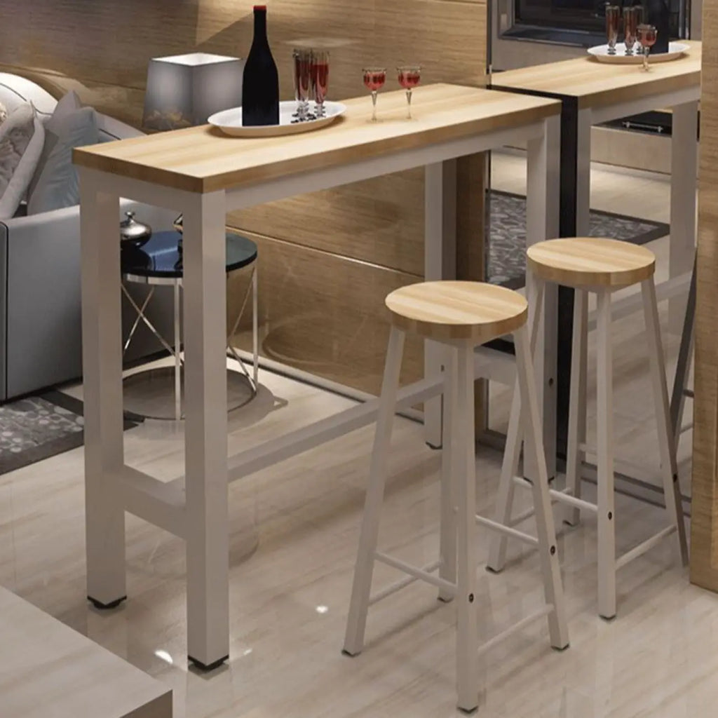 Table de bar moderne avec plateau en bois et pieds en métal