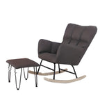 Fauteuil à bascule en bois rembourré de tissu technique avec accoudoirs encastrés