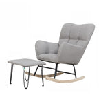 Fauteuil à bascule en bois rembourré de tissu technique avec accoudoirs encastrés