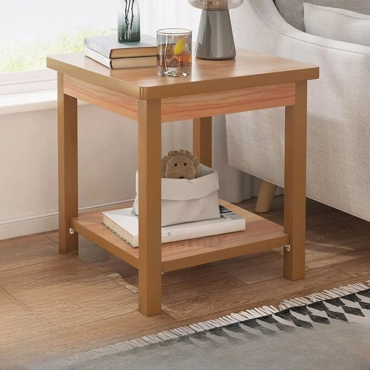 Table d'appoint minimaliste en bois noir avec rangement pour salon
