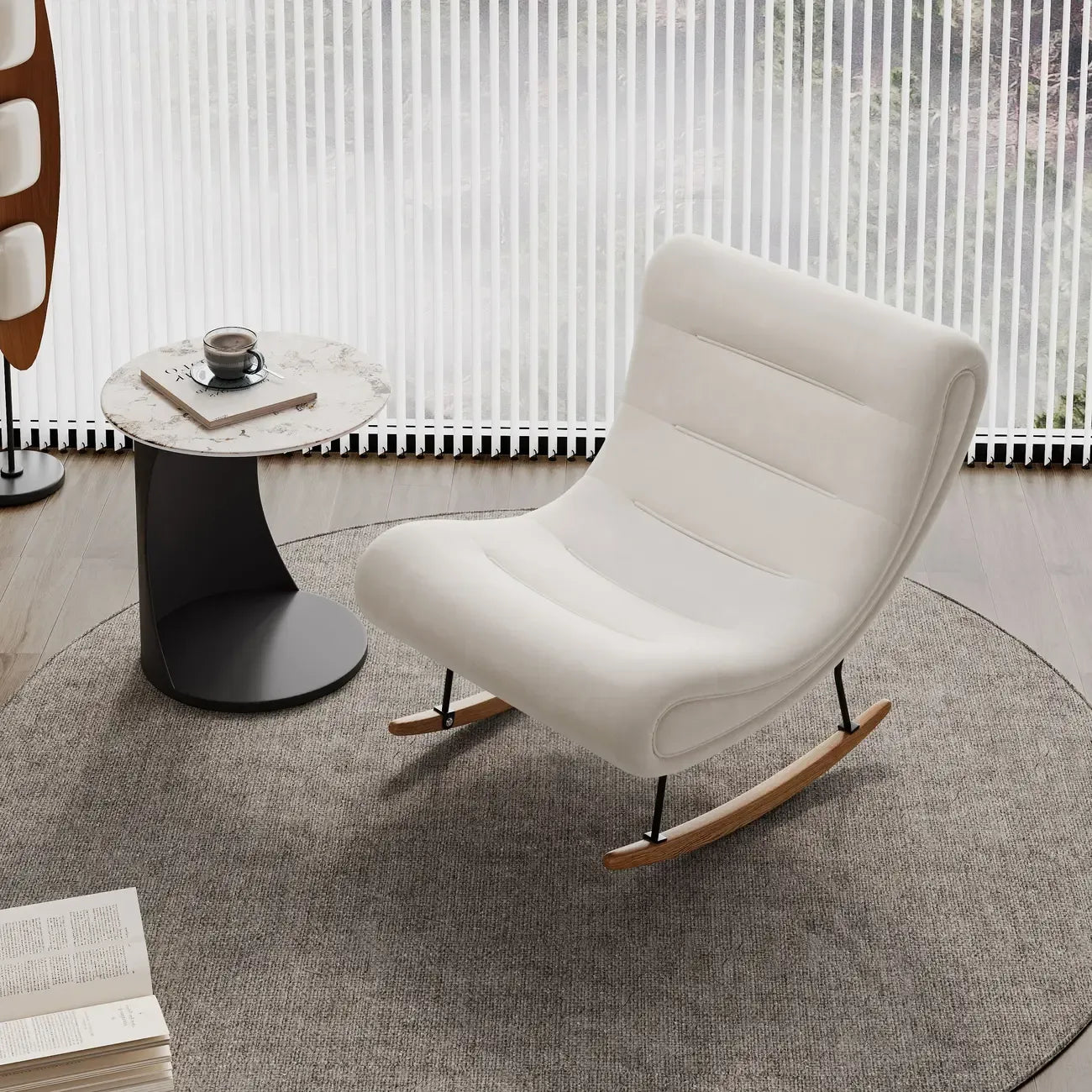 Fauteuil à bascule ergonomique en bois rembourré pour salon