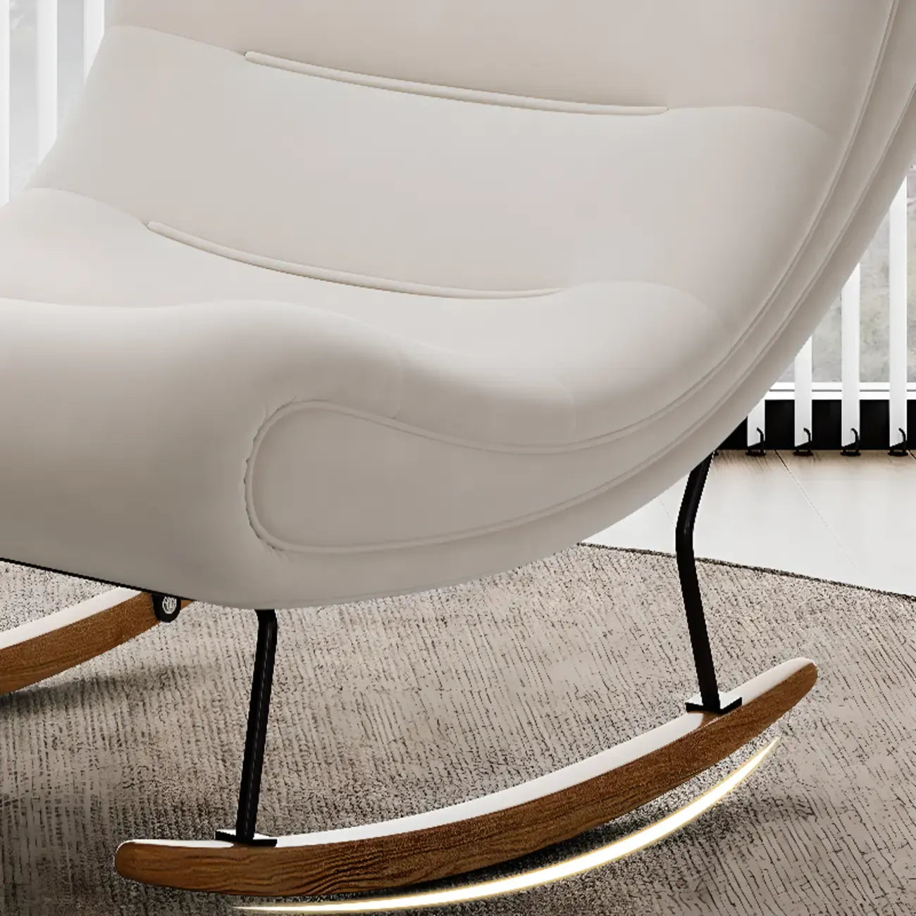 Fauteuil à bascule ergonomique en bois rembourré pour salon