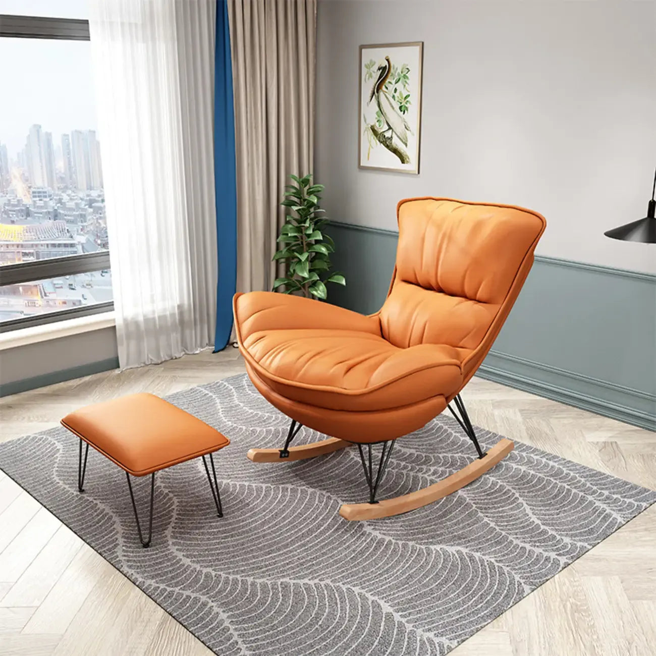 Fauteuil à bascule en flanelle avec repose-pieds pour salon