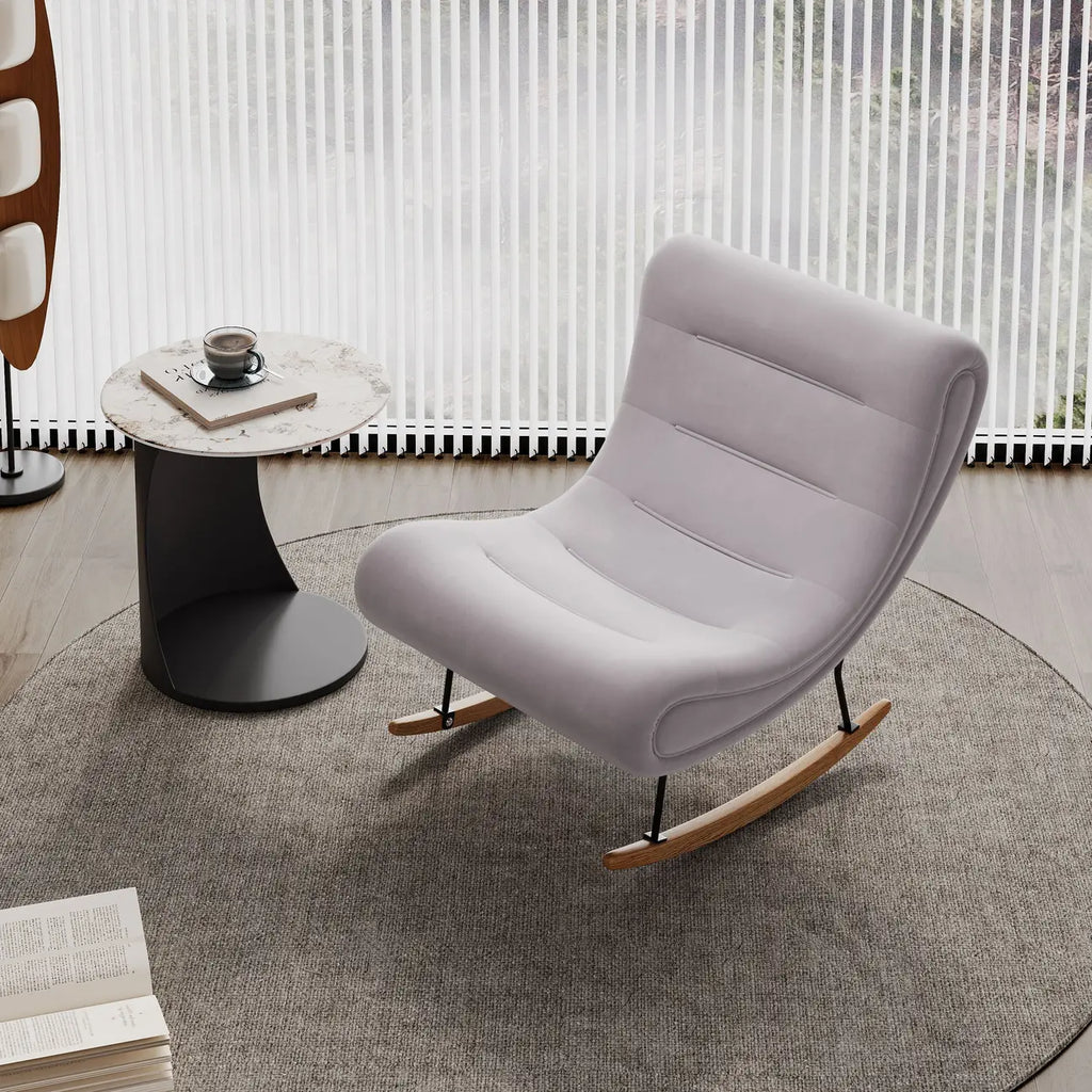 Fauteuil à bascule ergonomique en bois rembourré pour salon