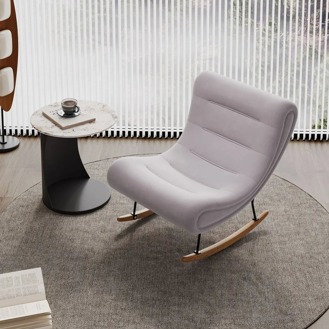 Fauteuil à bascule ergonomique en bois rembourré pour salon
