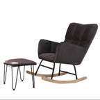 Fauteuil à bascule en bois rembourré de tissu technique avec accoudoirs encastrés