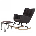 Fauteuil à bascule en bois rembourré de tissu technique avec accoudoirs encastrés