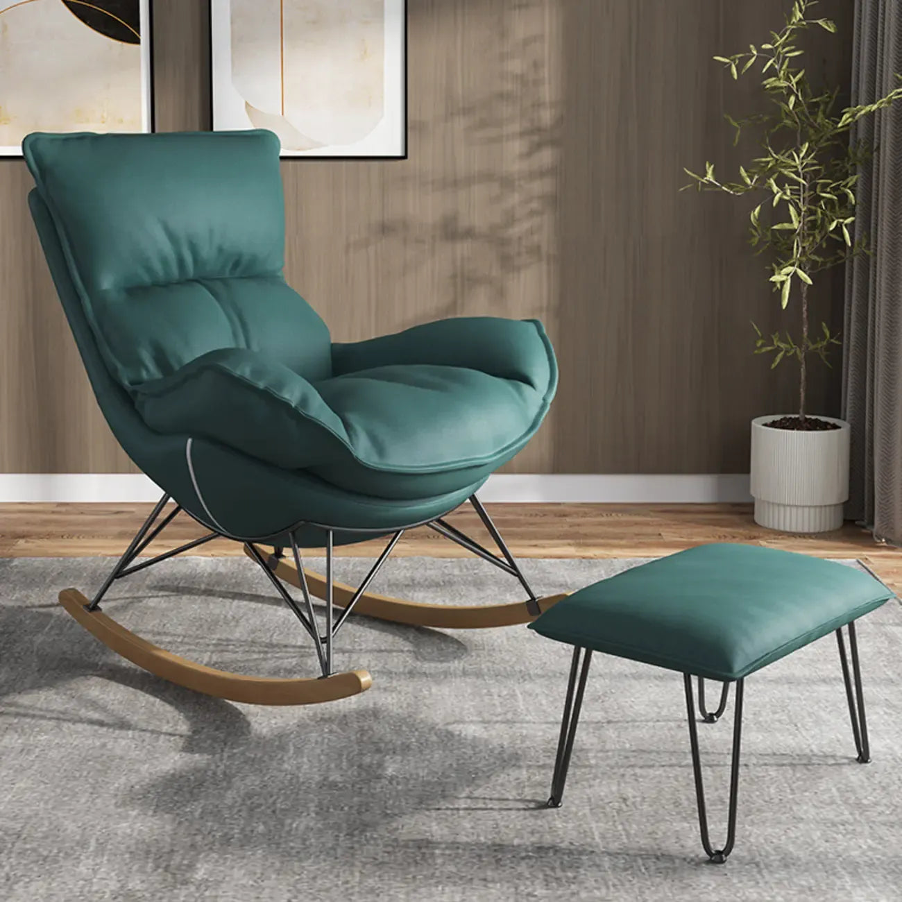 Fauteuil à bascule en flanelle avec repose-pieds pour salon