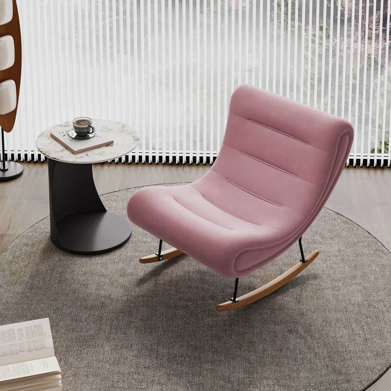 Fauteuil à bascule ergonomique en bois rembourré pour salon