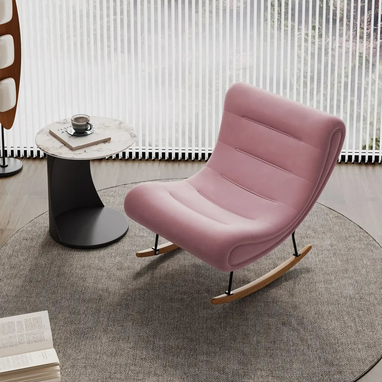 Fauteuil à bascule ergonomique en bois rembourré pour salon