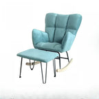 Fauteuil à bascule en bois rembourré de tissu technique avec accoudoirs encastrés