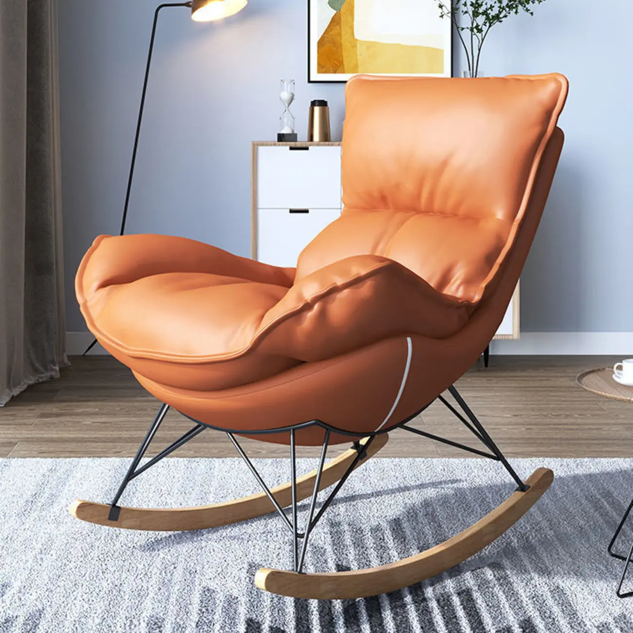 Fauteuil à bascule en flanelle avec repose-pieds pour salon