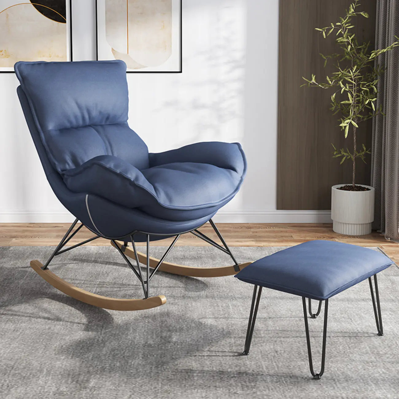 Fauteuil à bascule en flanelle avec repose-pieds pour salon