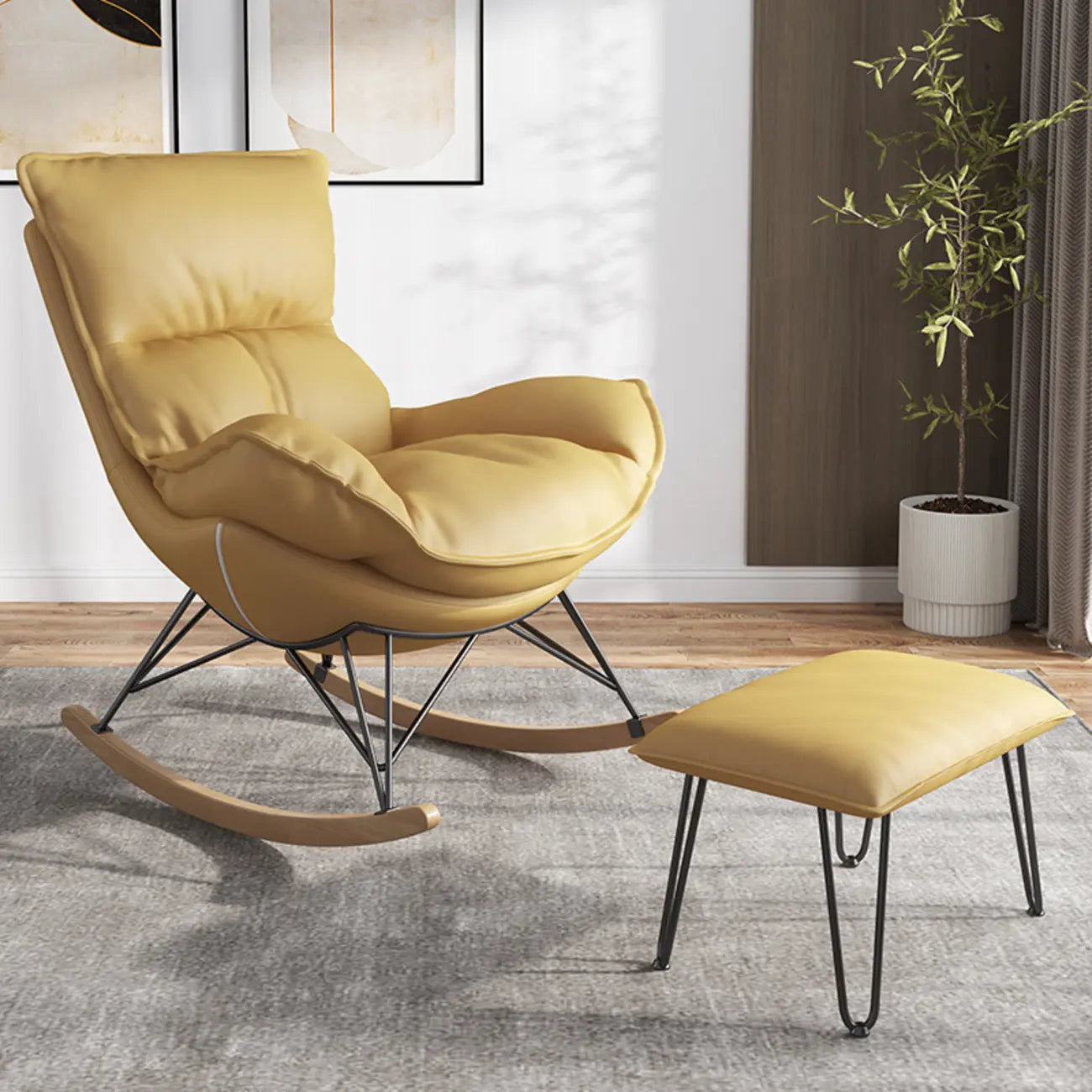 Fauteuil à bascule en flanelle avec repose-pieds pour salon
