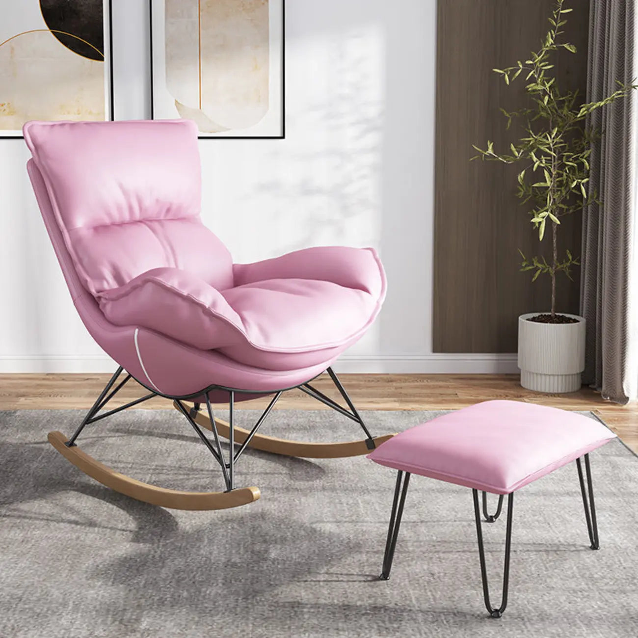 Fauteuil à bascule en flanelle avec repose-pieds pour salon