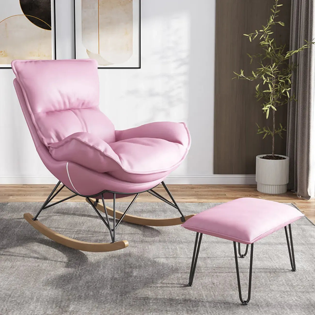 Fauteuil à bascule en flanelle avec repose-pieds pour salon