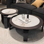 Ensemble de 2 tables basses gigognes rondes en marbre avec base en bois