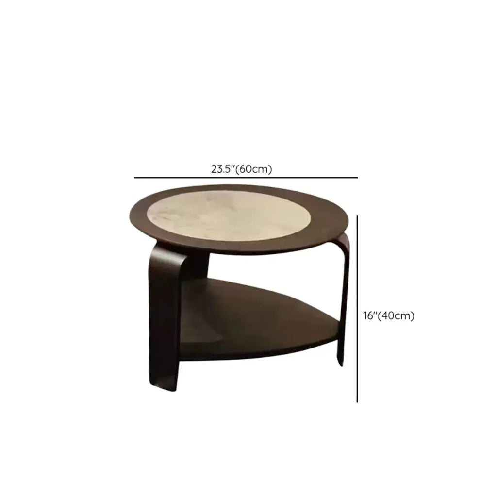 Ensemble de 2 tables basses gigognes rondes en marbre avec base en bois