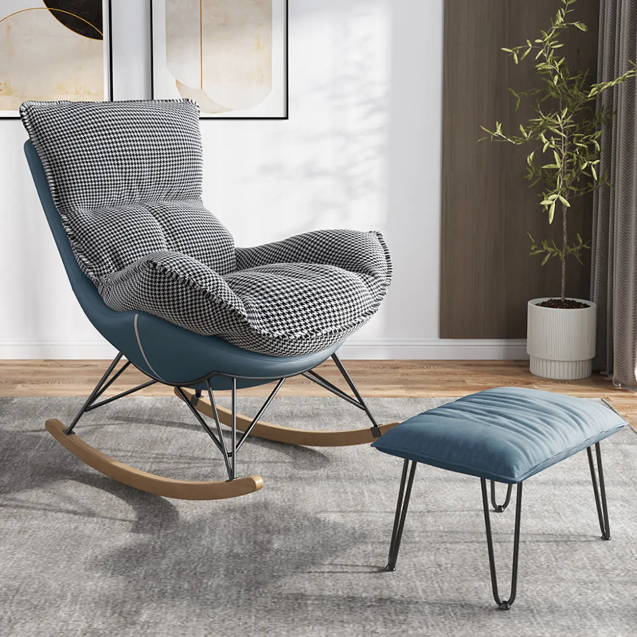 Fauteuil à bascule en flanelle avec repose-pieds pour salon