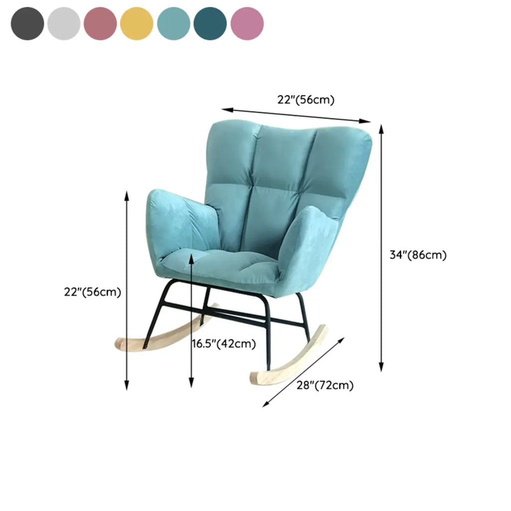 Fauteuil à bascule en bois rembourré de tissu technique avec accoudoirs encastrés