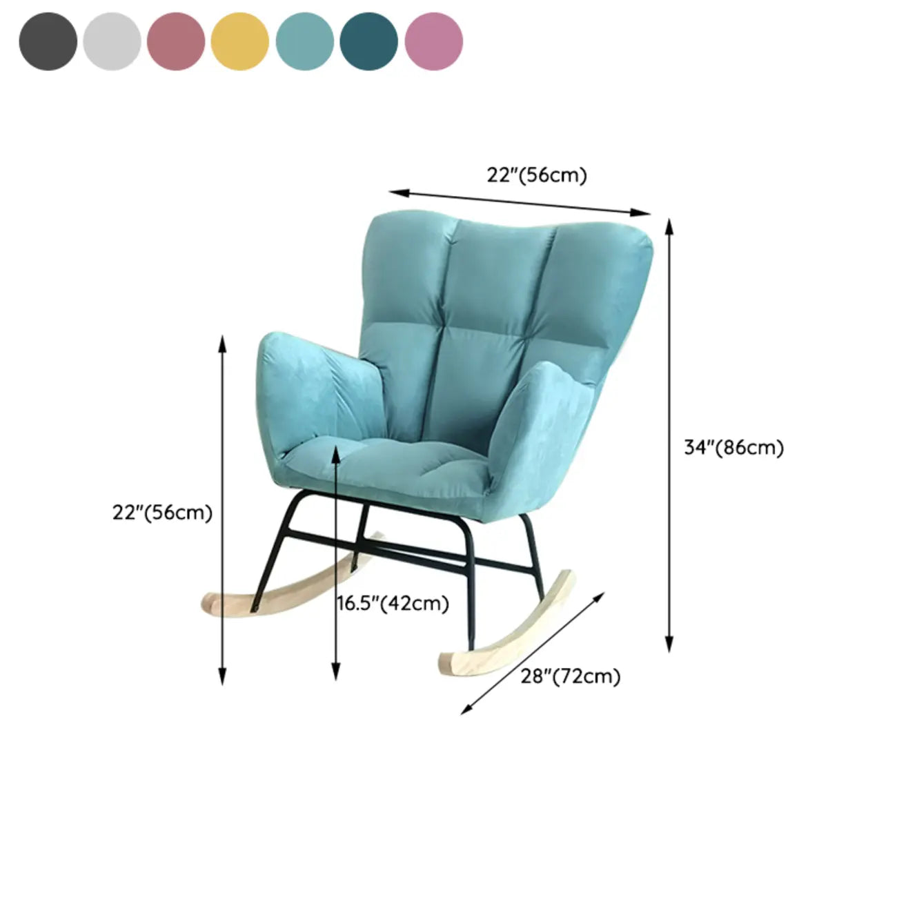 Fauteuil à bascule en bois rembourré de tissu technique avec accoudoirs encastrés
