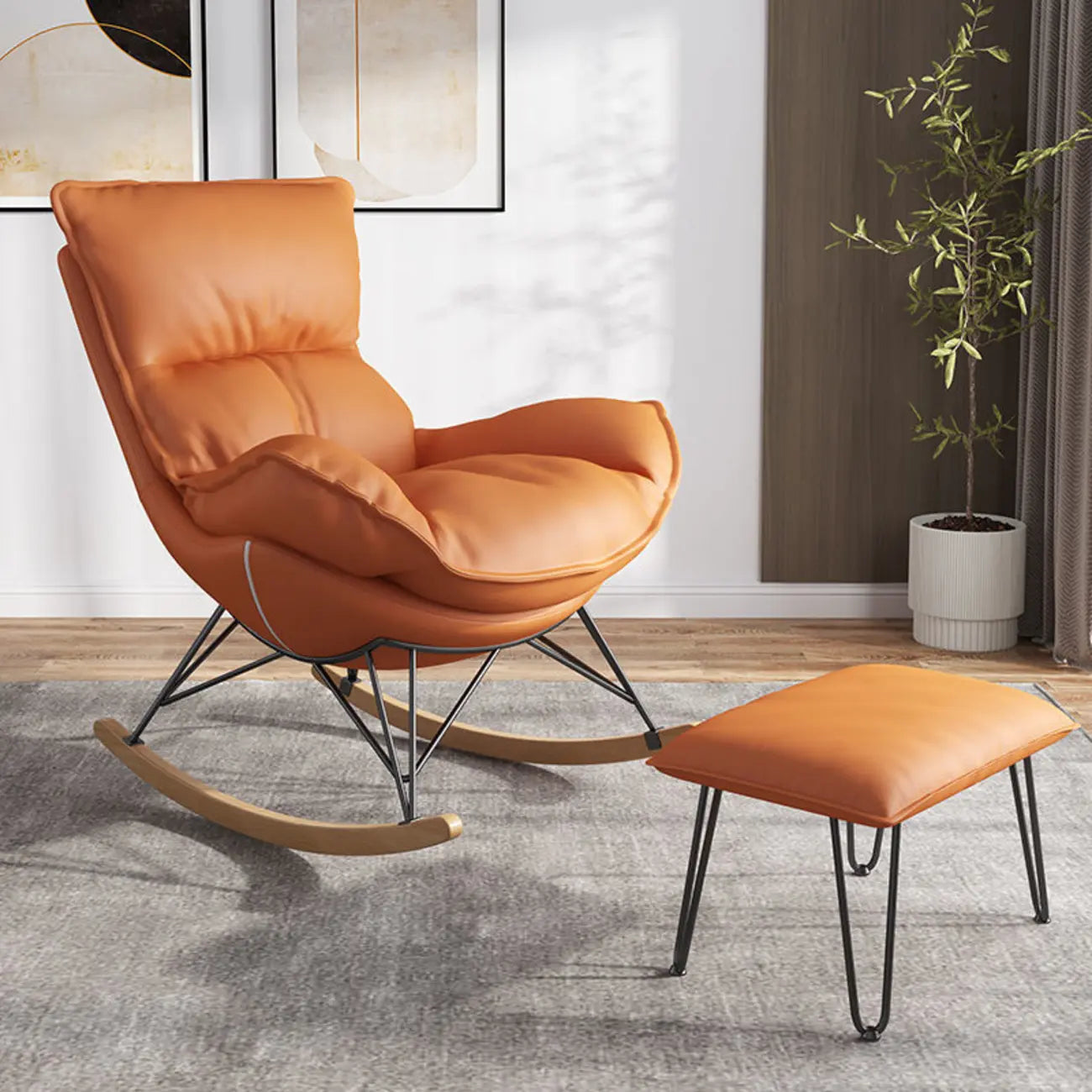 Fauteuil à bascule en flanelle avec repose-pieds pour salon