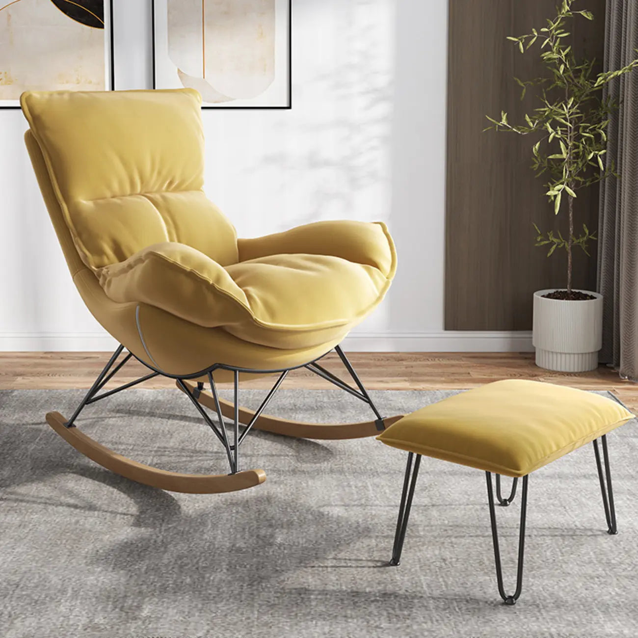 Fauteuil à bascule en flanelle avec repose-pieds pour salon