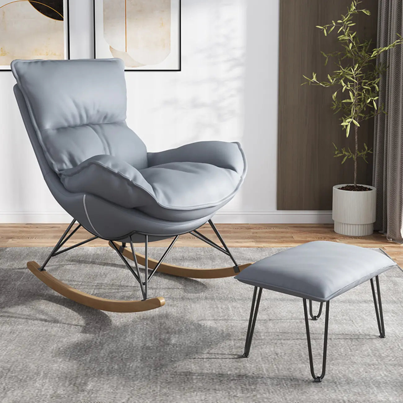 Fauteuil à bascule en flanelle avec repose-pieds pour salon