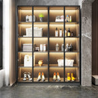 Vitrine autoportante en bois gris et verre avec éclairage