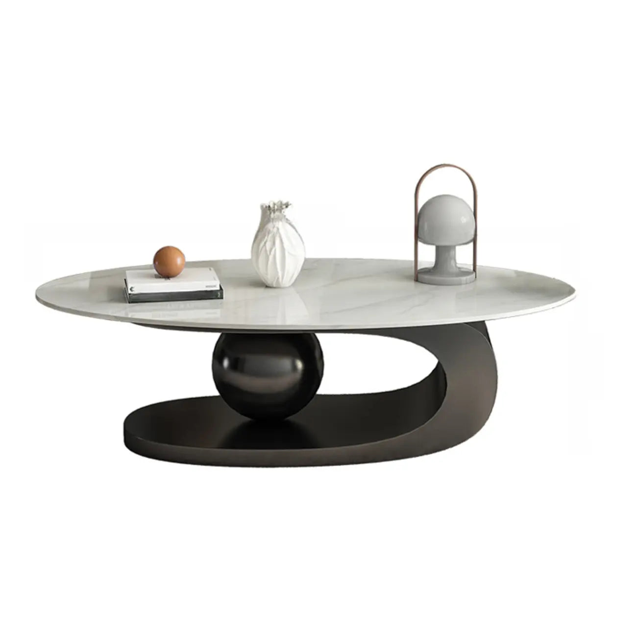 Table basse ovale blanche moderne et luxueuse avec piètement en métal