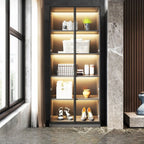 Vitrine autoportante en bois gris et verre avec éclairage