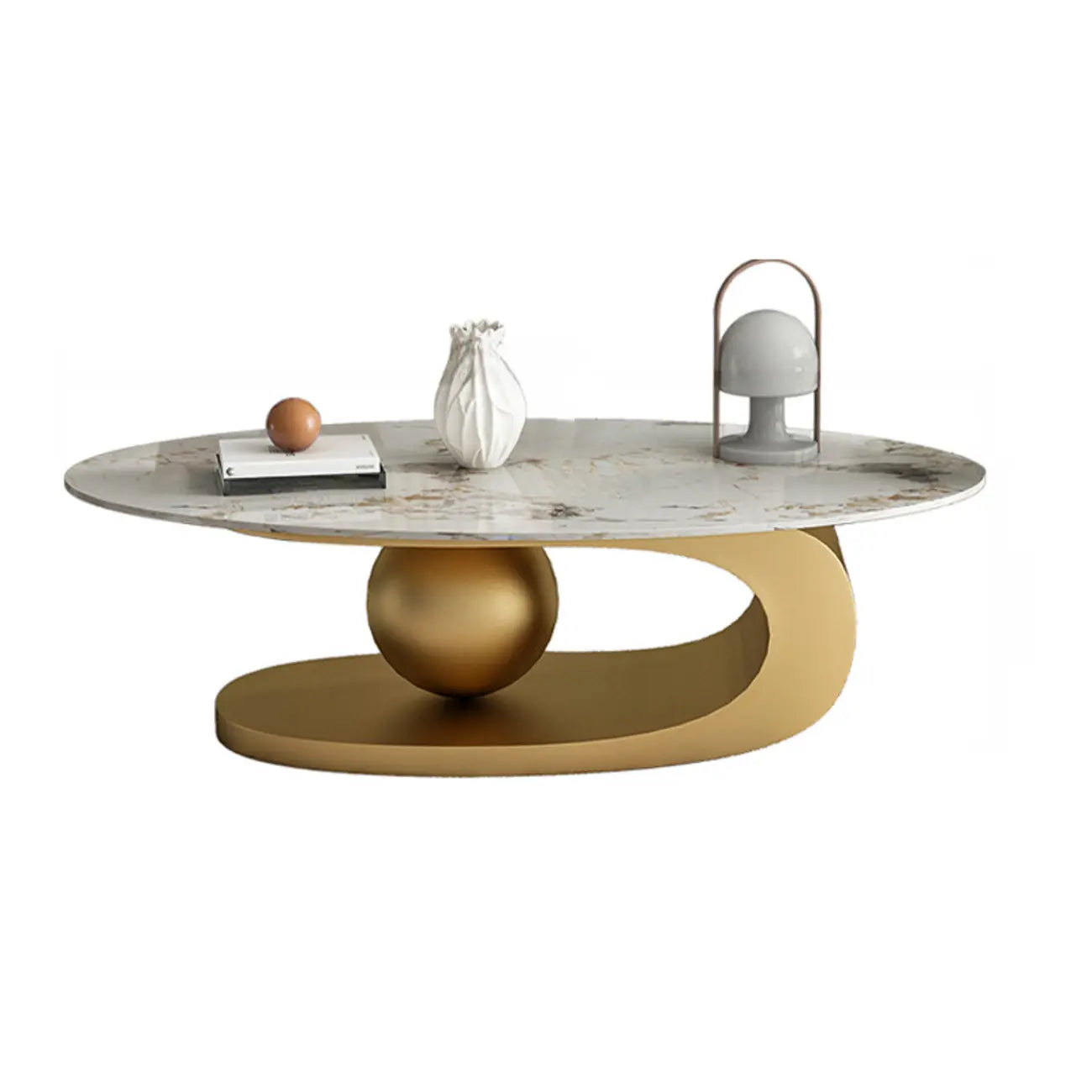 Table basse ovale blanche moderne et luxueuse avec piètement en métal