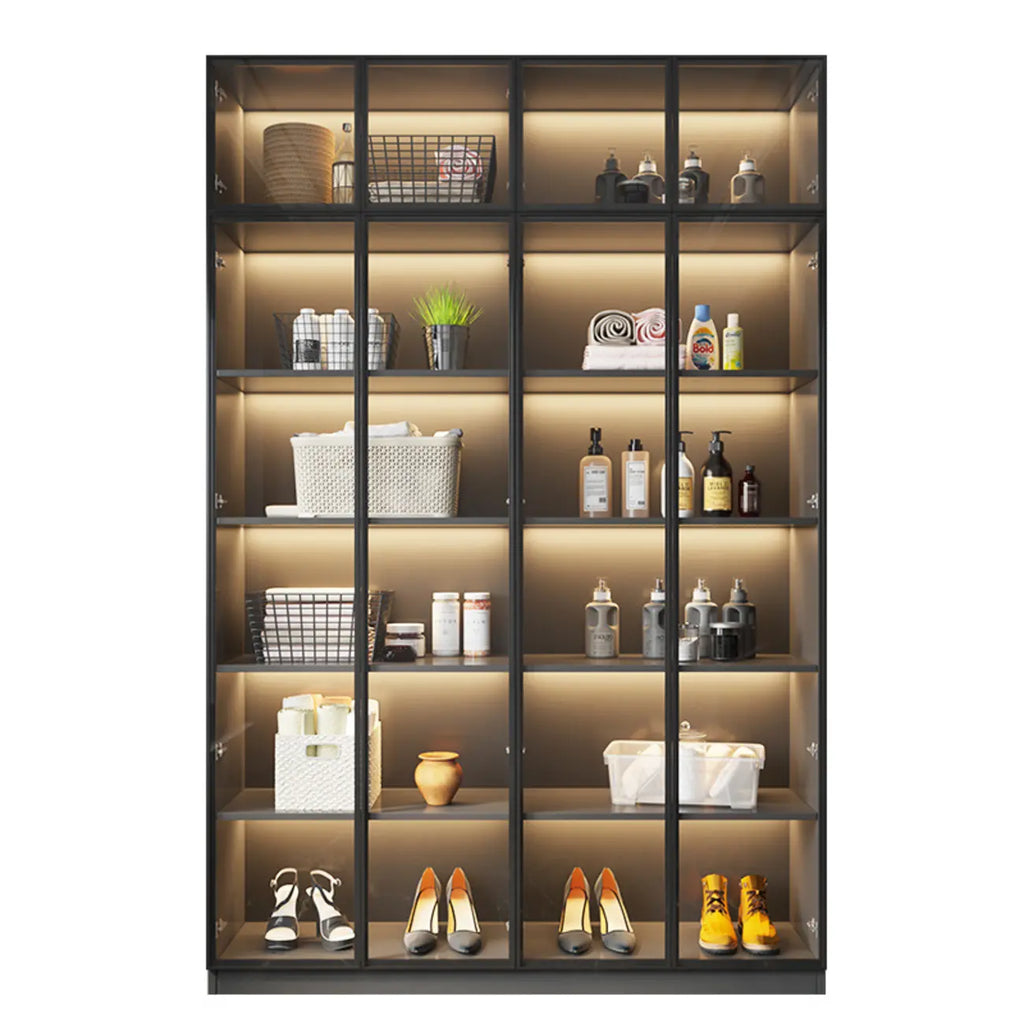 Vitrine autoportante en bois gris et verre avec éclairage
