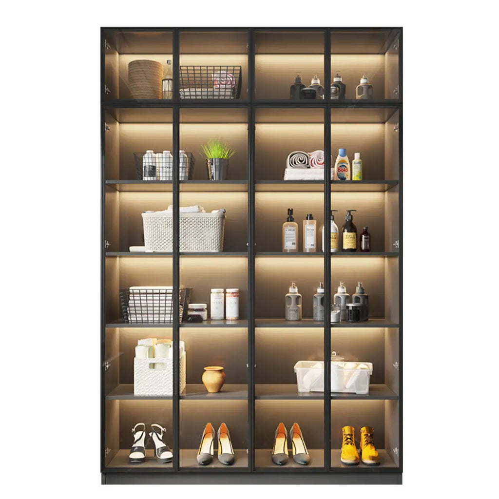 Vitrine autoportante en bois gris et verre avec éclairage