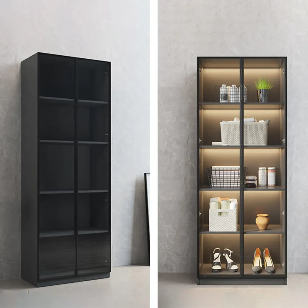 Vitrine autoportante en bois gris et verre avec éclairage