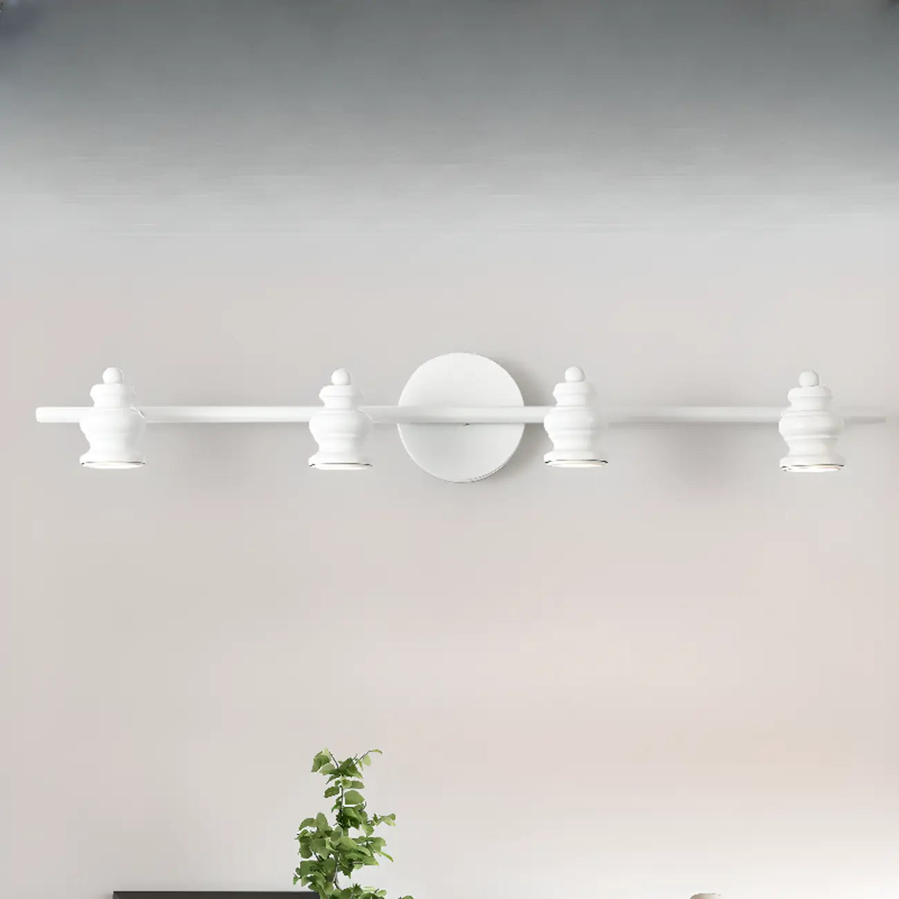 Grand luminaire mural droit en métal à 4 lumières pour salle de bain