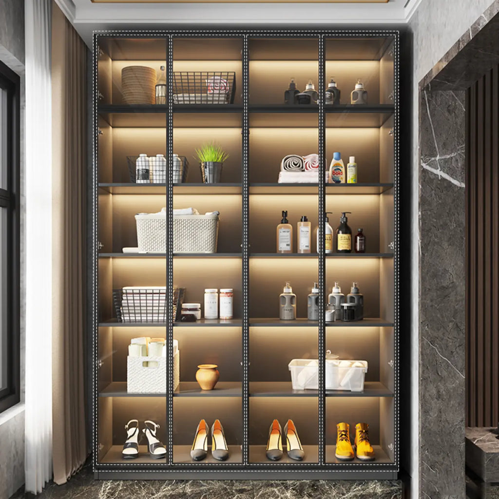 Vitrine autoportante en bois gris et verre avec éclairage