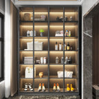 Vitrine autoportante en bois gris et verre avec éclairage