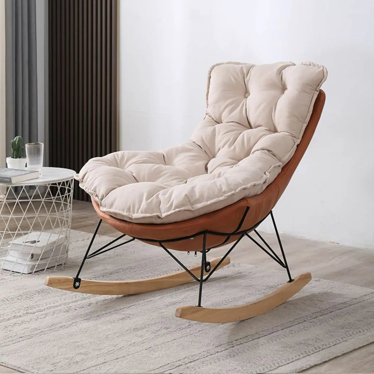 Fauteuil à bascule recouvert de coton avec coussins amovibles
