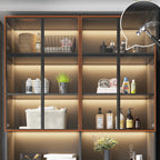 Vitrine autoportante en bois gris et verre avec éclairage