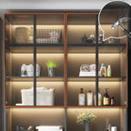 Vitrine autoportante en bois gris et verre avec éclairage