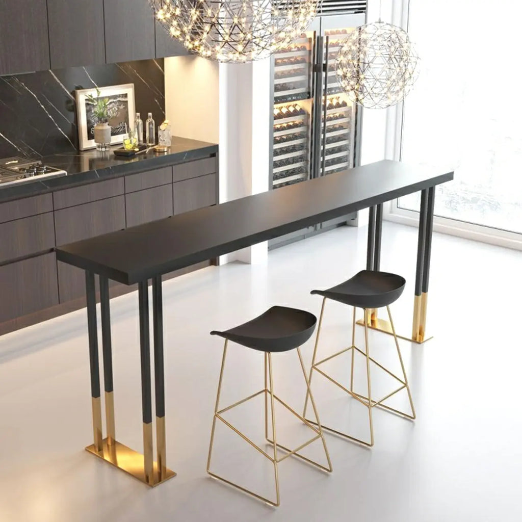 Table de bar de luxe en métal noir avec pieds dorés pour 8 personnes