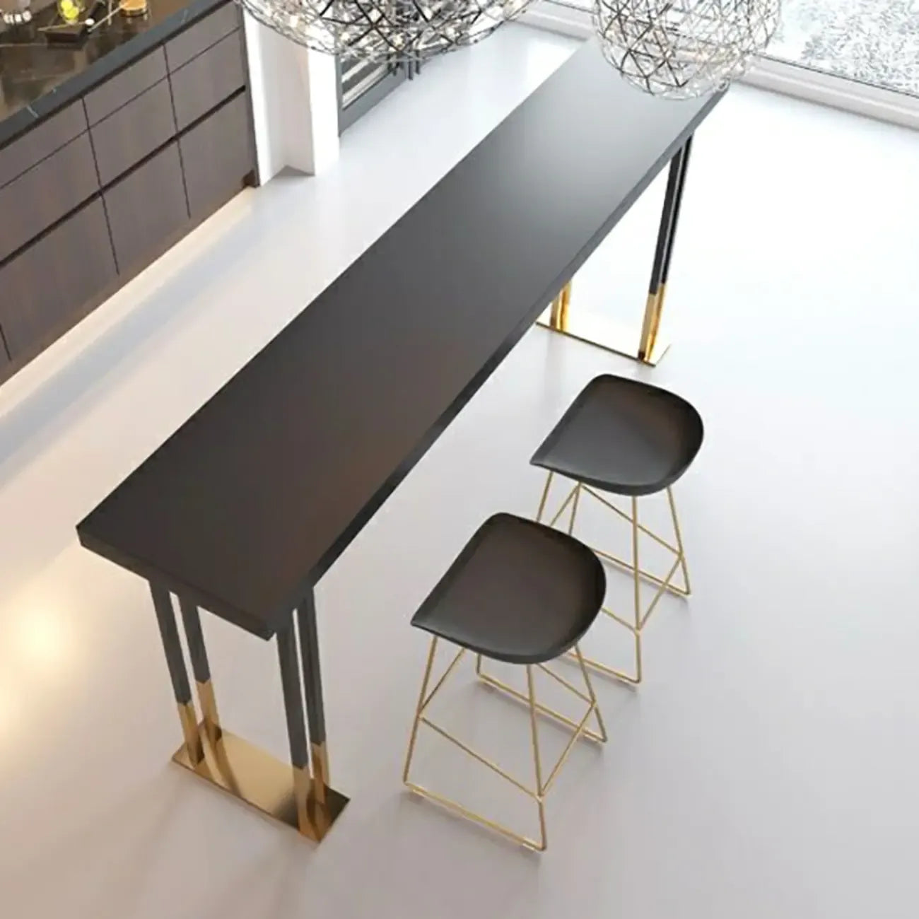 Table de bar de luxe en métal noir avec pieds dorés pour 8 personnes